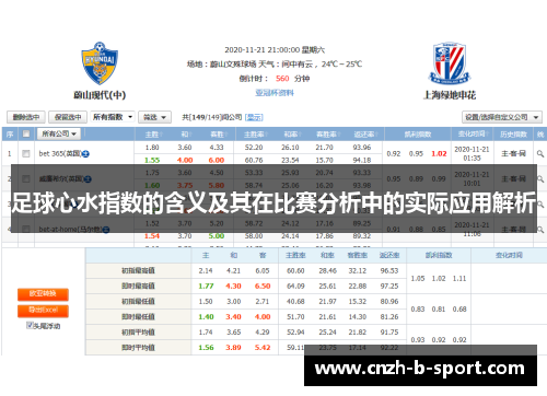 足球心水指数的含义及其在比赛分析中的实际应用解析